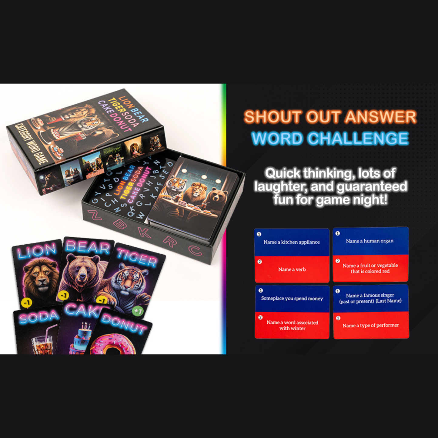 Lion Bear Tiger Cake Donut: Category Word Game